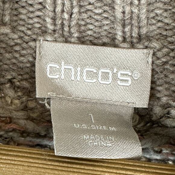 Chico's Fair Isle Sweater Womens M Beige Cotton Cable Knit Cozy Cottagecore - Picture 7 of 7